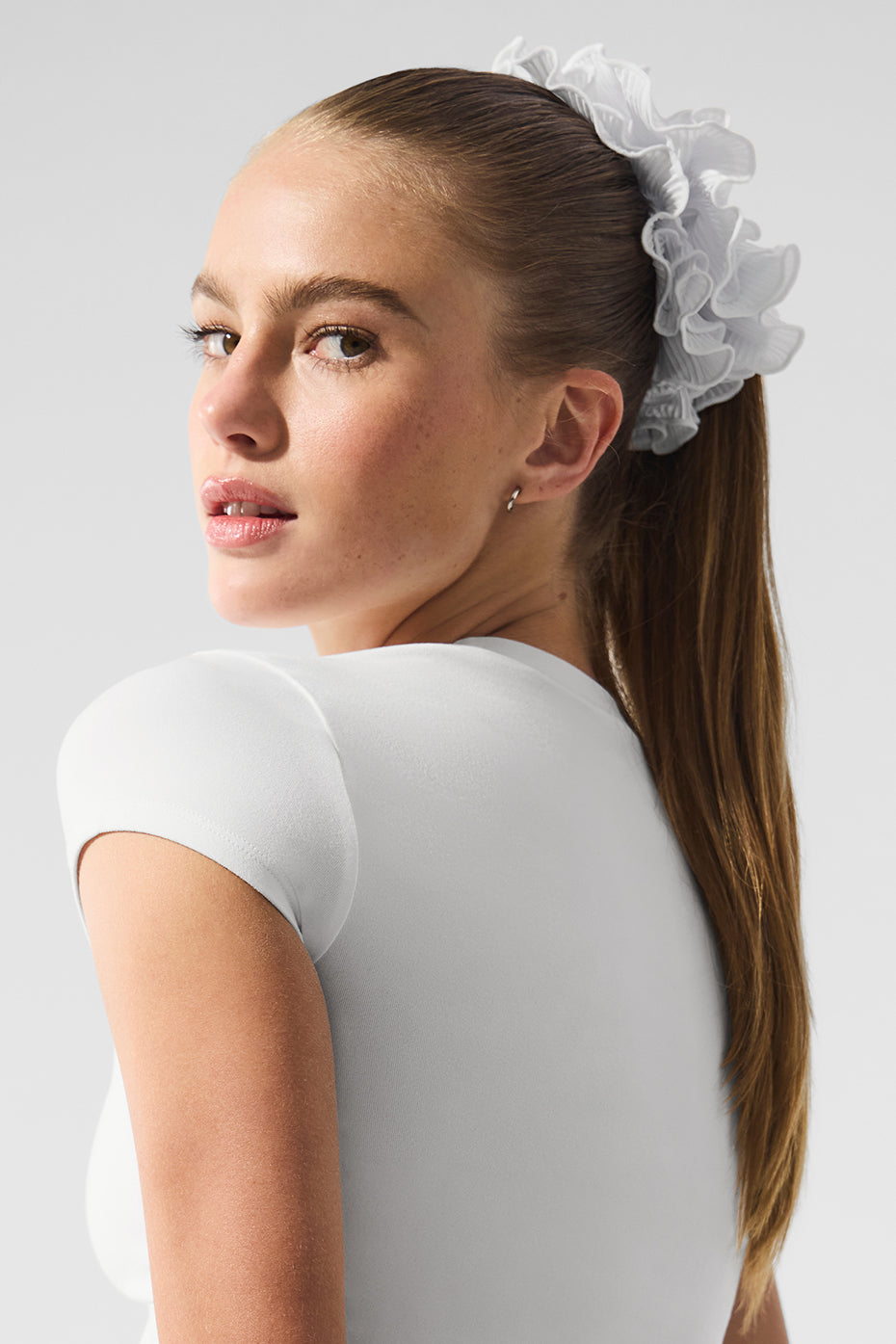 Micro Plisse Oversize Scrunchie - White