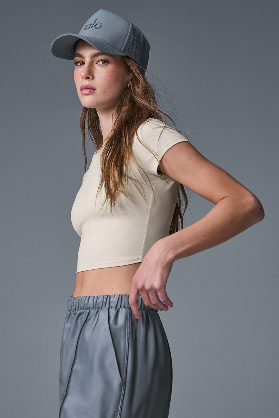 Alosoft Crop Finesse Short Sleeve - Oat Milk