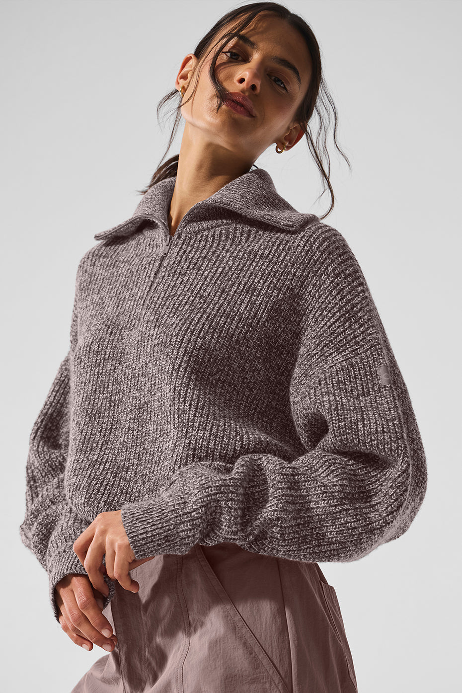 Marl Sweater 1/4 Zip Pullover - Mushroom Marl