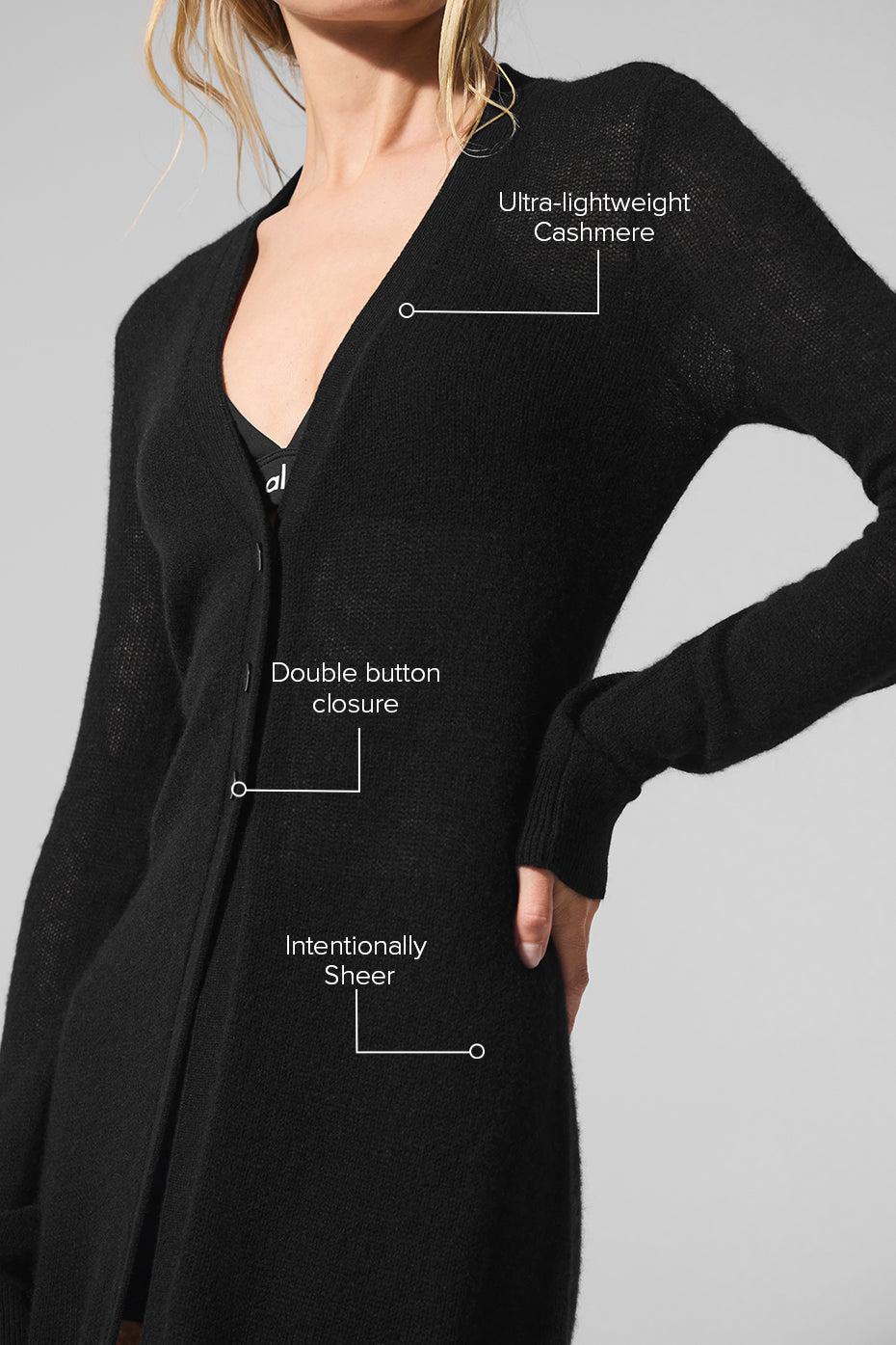 Sheer Cashmere Long Cardigan - Black