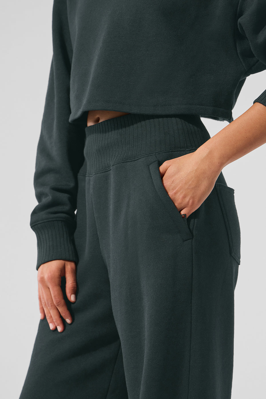 Serenity Wide Leg Sweatpant - Charcoal Green