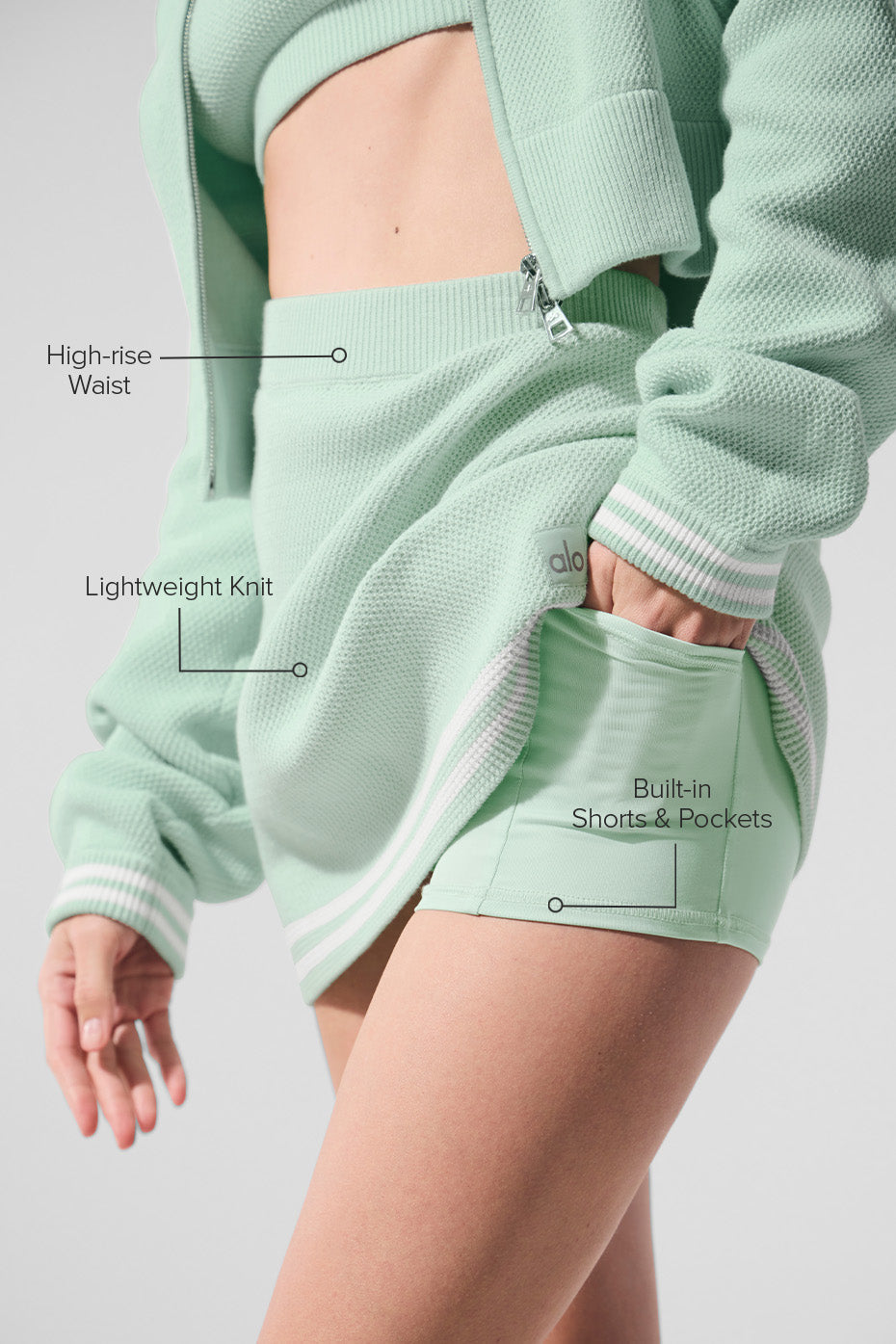 Tennis Club Sweater Knit Skirt - Spearmint/White
