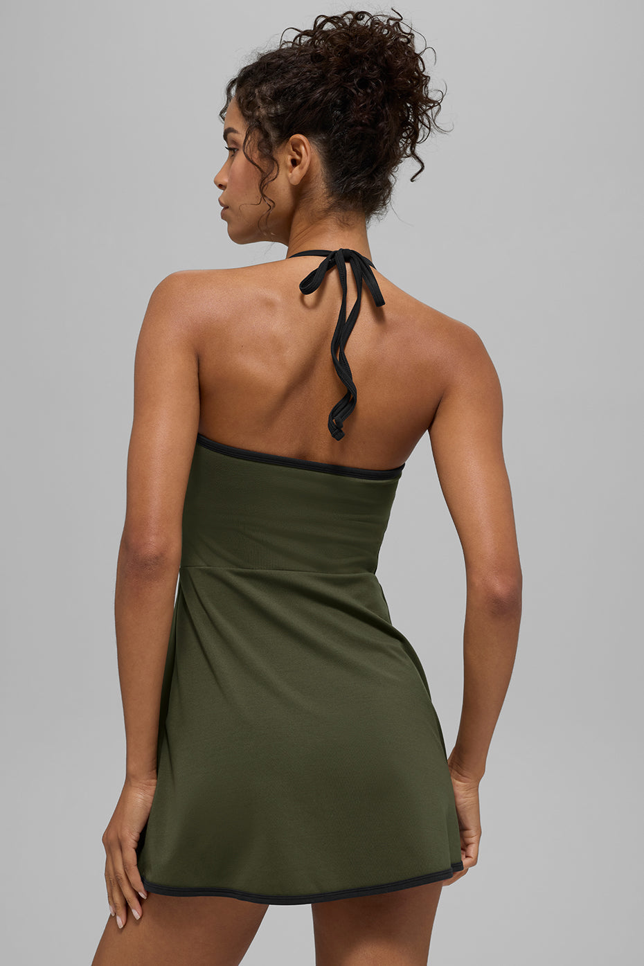 ALO Softsculpt Halter Tennis Dress - Green Olive/Black
