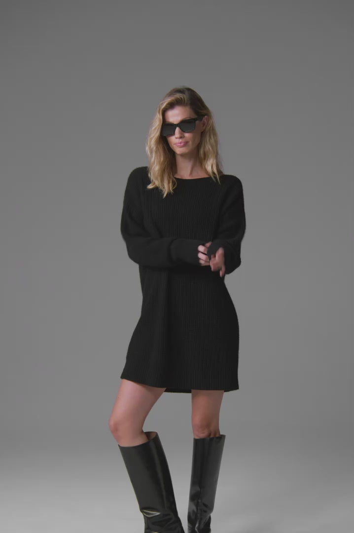 Cashmere Plush Waffle Dress - Dark Heather Grey