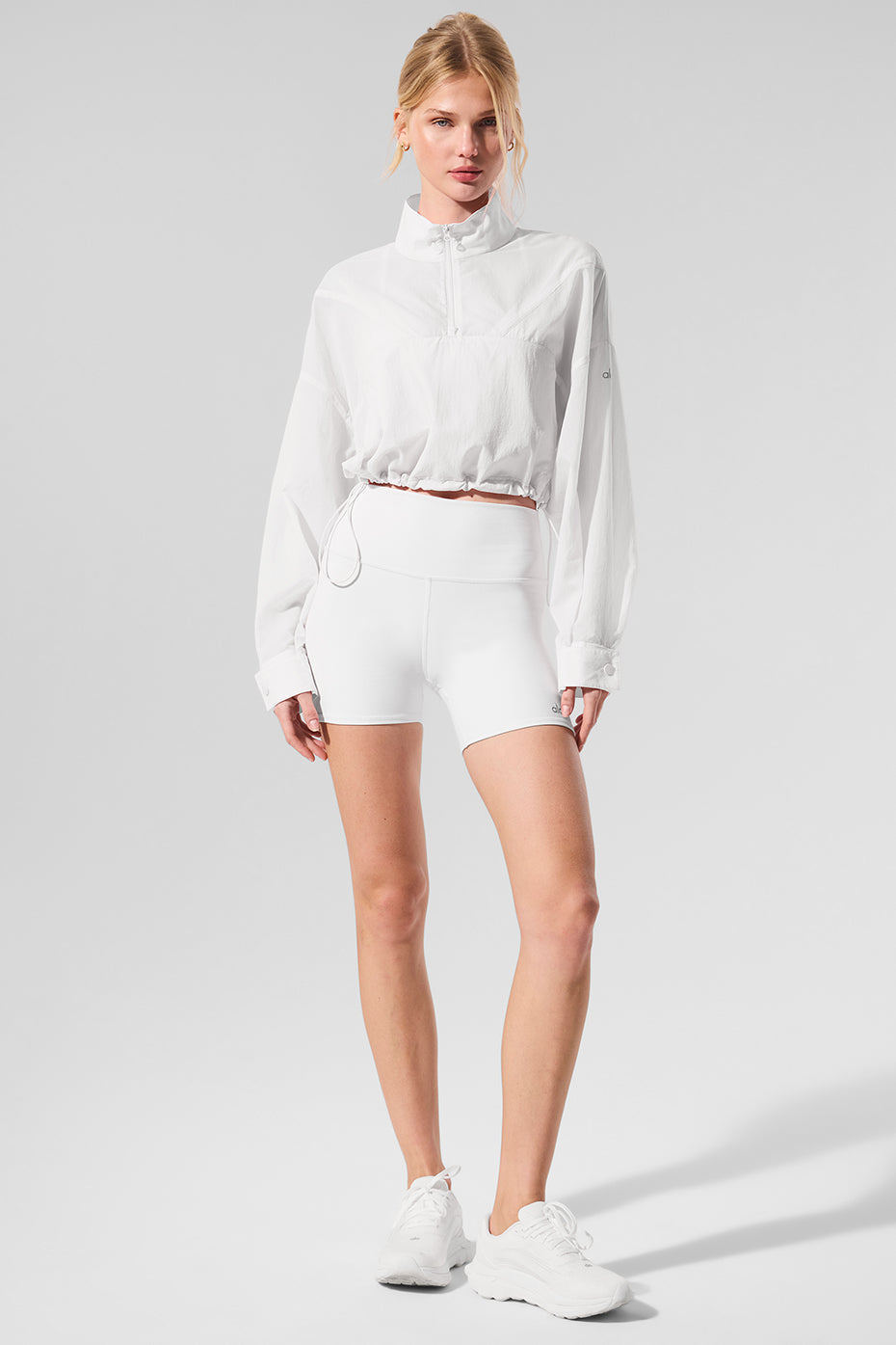 Cropped 1/4 Zip Aerial Pullover - White