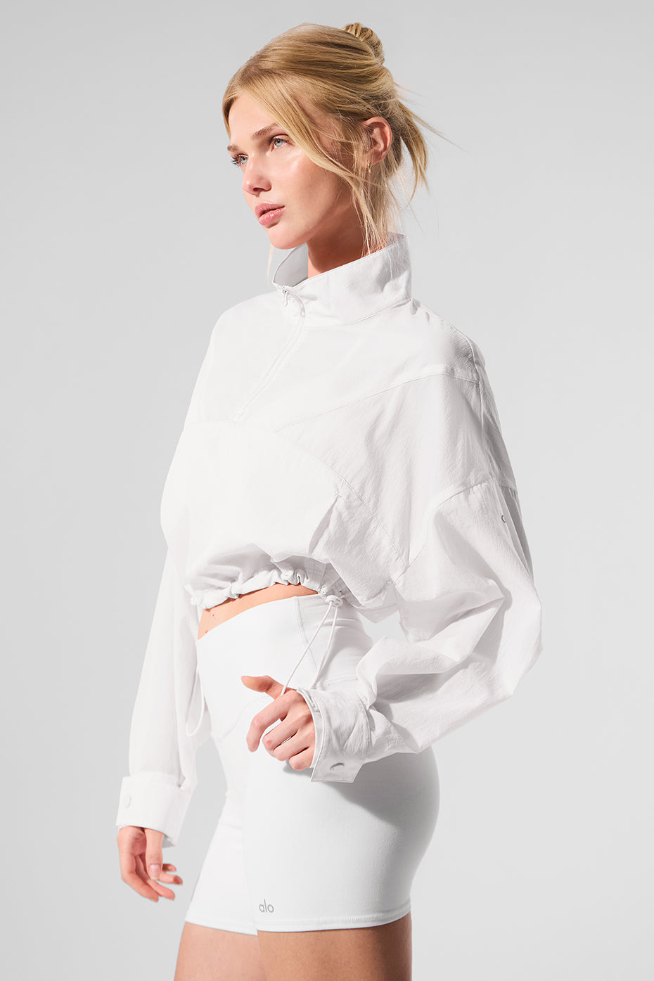 Cropped 1/4 Zip Aerial Pullover - White