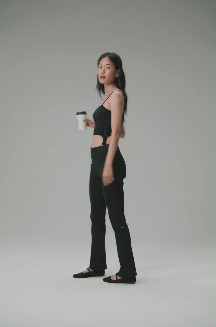 Denim Knit High-Waist Flare Pant - Raisinette/Black