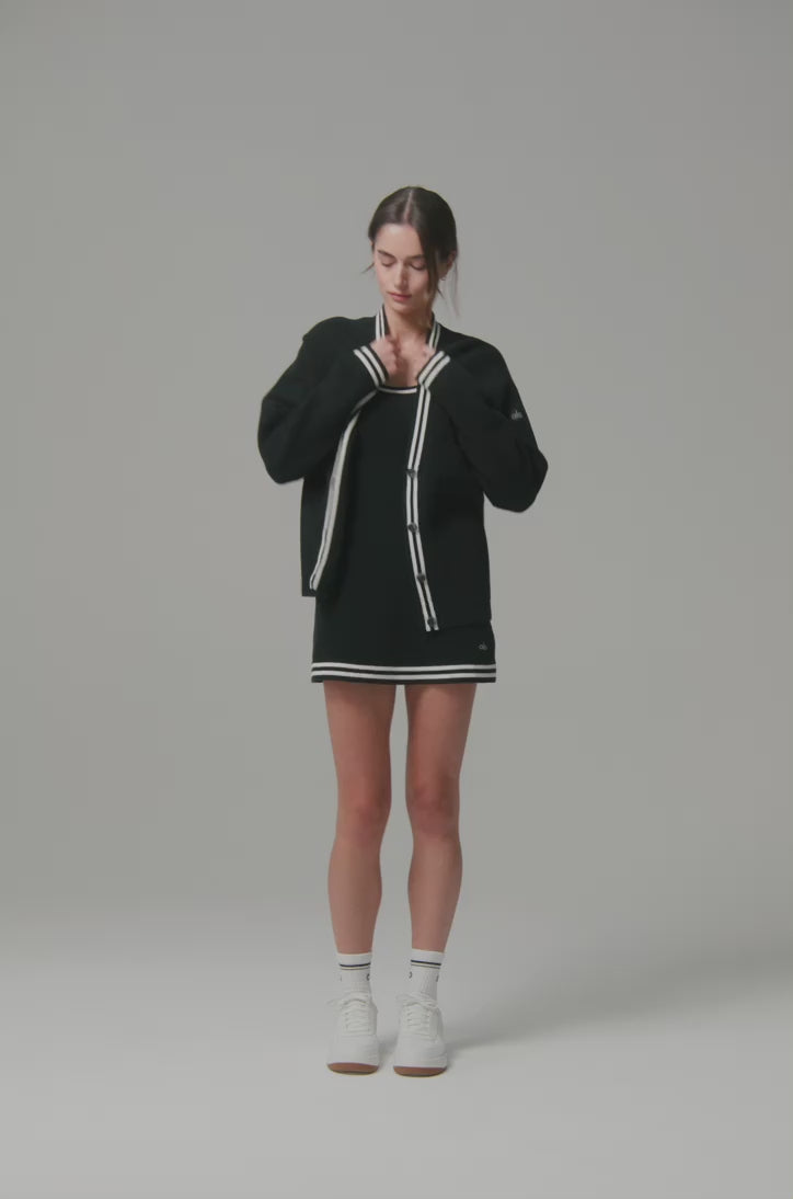 Tennis Club Sweater Knit Cardigan - Athletic Heather Grey/White