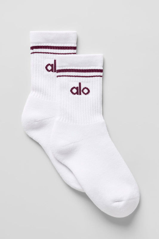 Unisex Half-Crew Throwback Sock - White/Burgundy