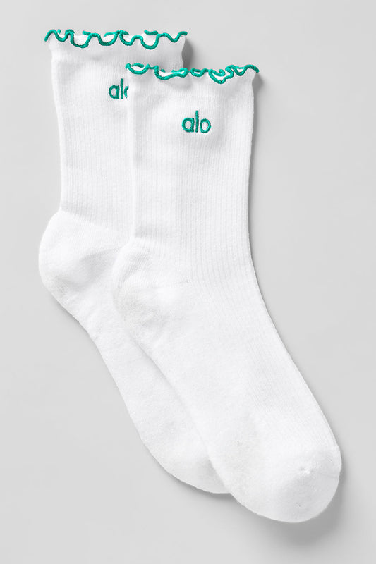 Women's Lettuce Edge Sock - White/Spruce Green