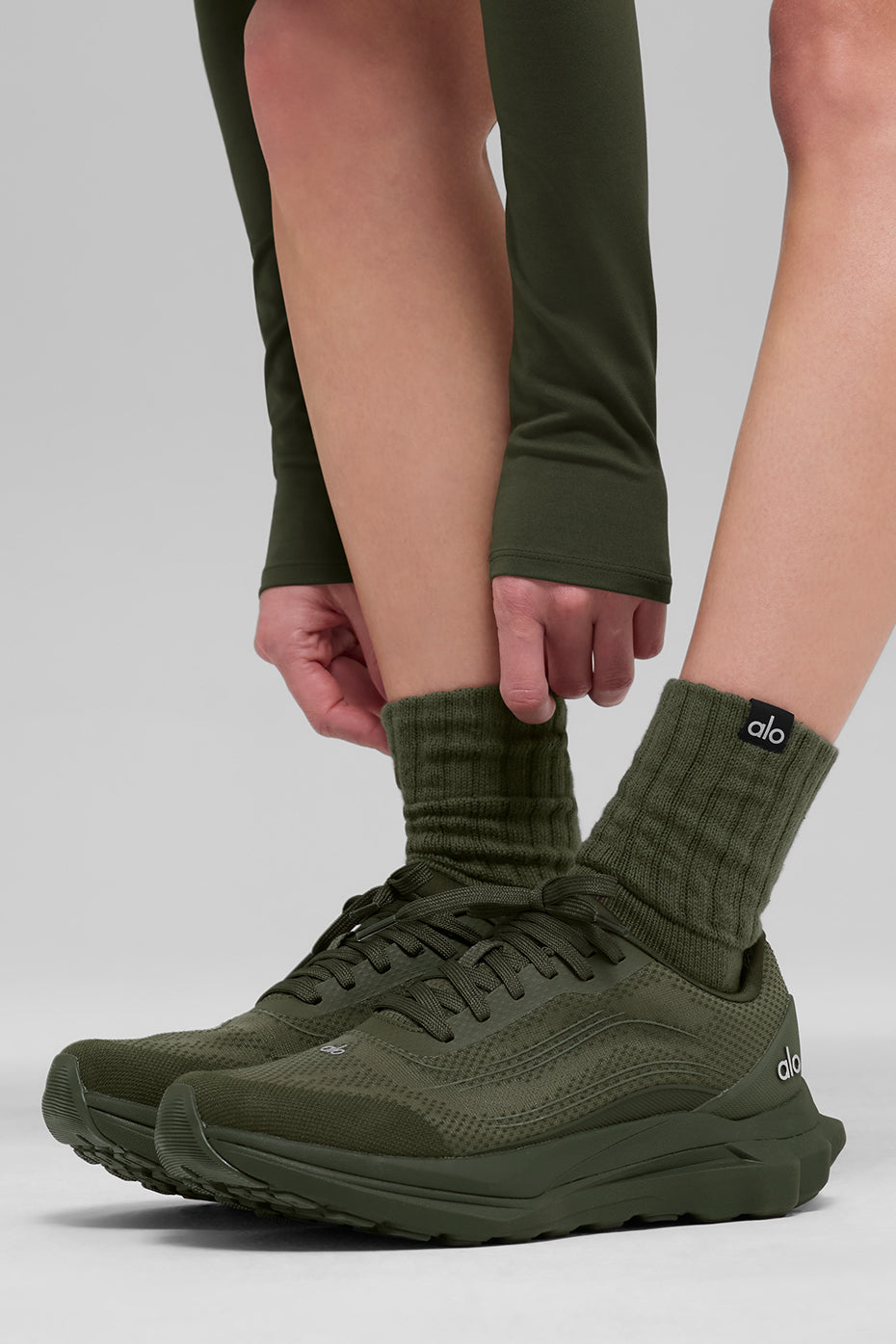Unisex Half-Crew Scrunch Sock - Green Olive