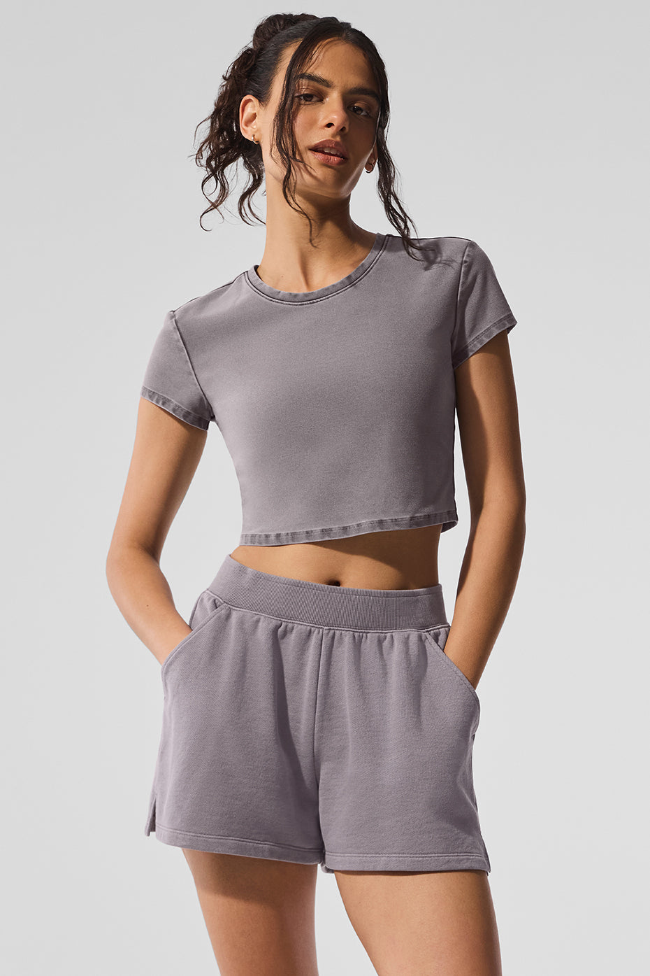 Washed Alosoft Crop Finesse Short Sleeve - Cool Grey Wash