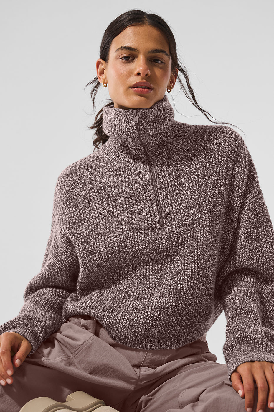 Marl Sweater 1/4 Zip Pullover - Mushroom Marl