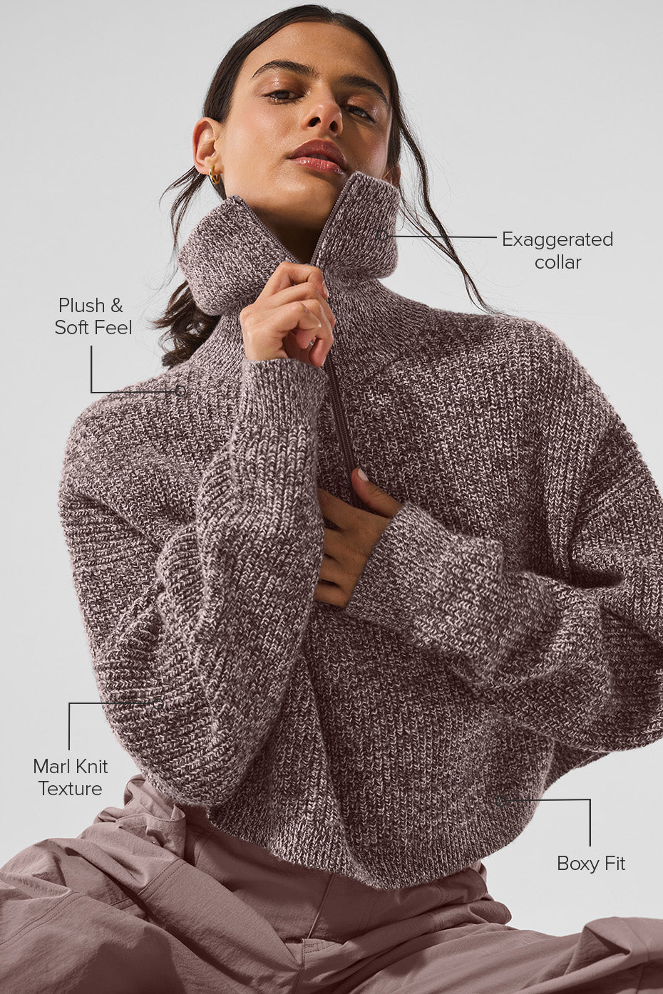 Marl Sweater 1/4 Zip Pullover - Mushroom Marl