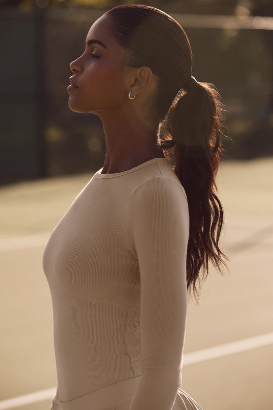 Ribbed Modal Long Sleeve - Macadamia