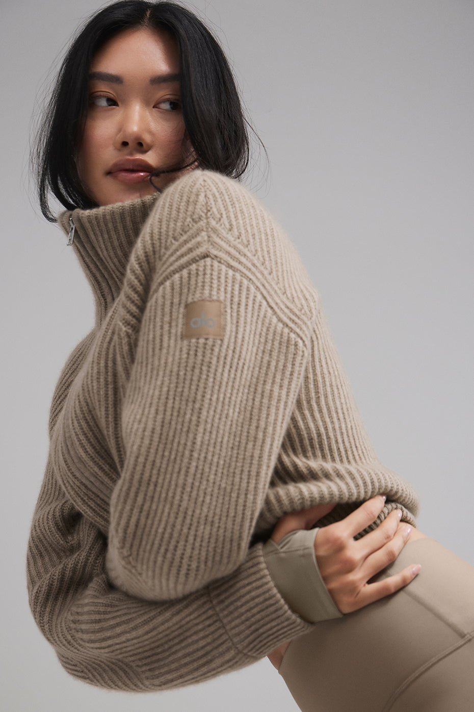 Courchevel Cashmere Full Zip Jacket - Flax Heather