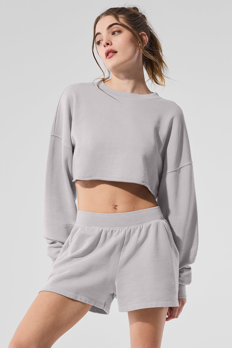 Washed Extreme Cropped Pullover - Grey Sky Wash