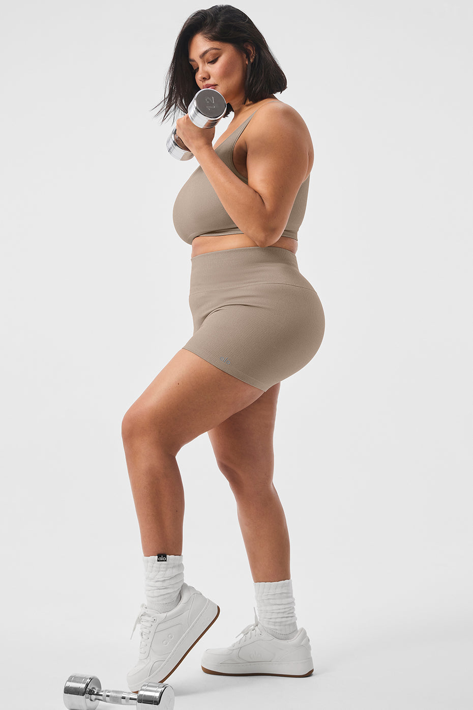 3" Seamless Ribbed Shimmer Short - Gravel