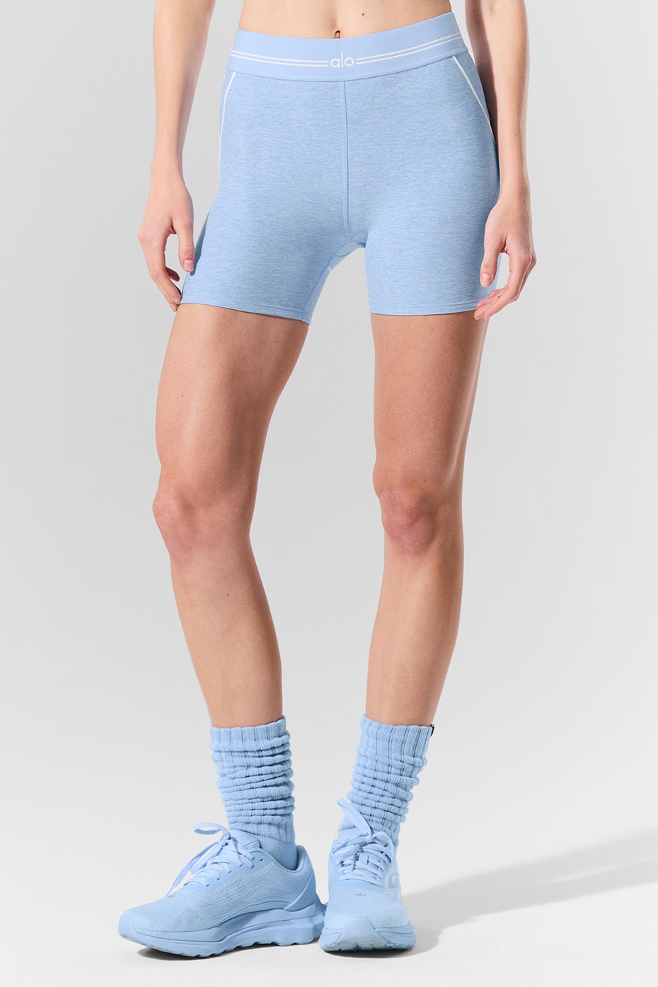 4â€?Alosoft High-Waist Heart Throb Short - Seashell Blue Heather/White