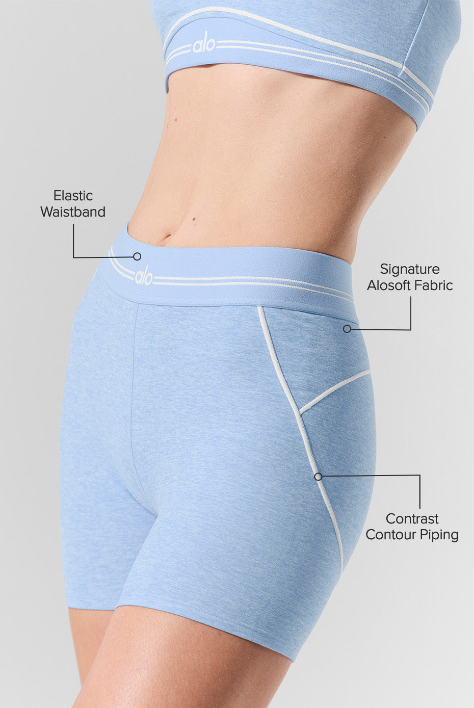 4â€?Alosoft High-Waist Heart Throb Short - Seashell Blue Heather/White
