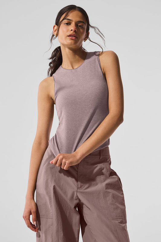 Ribbed En Pointe Tank - Mushroom Heather
