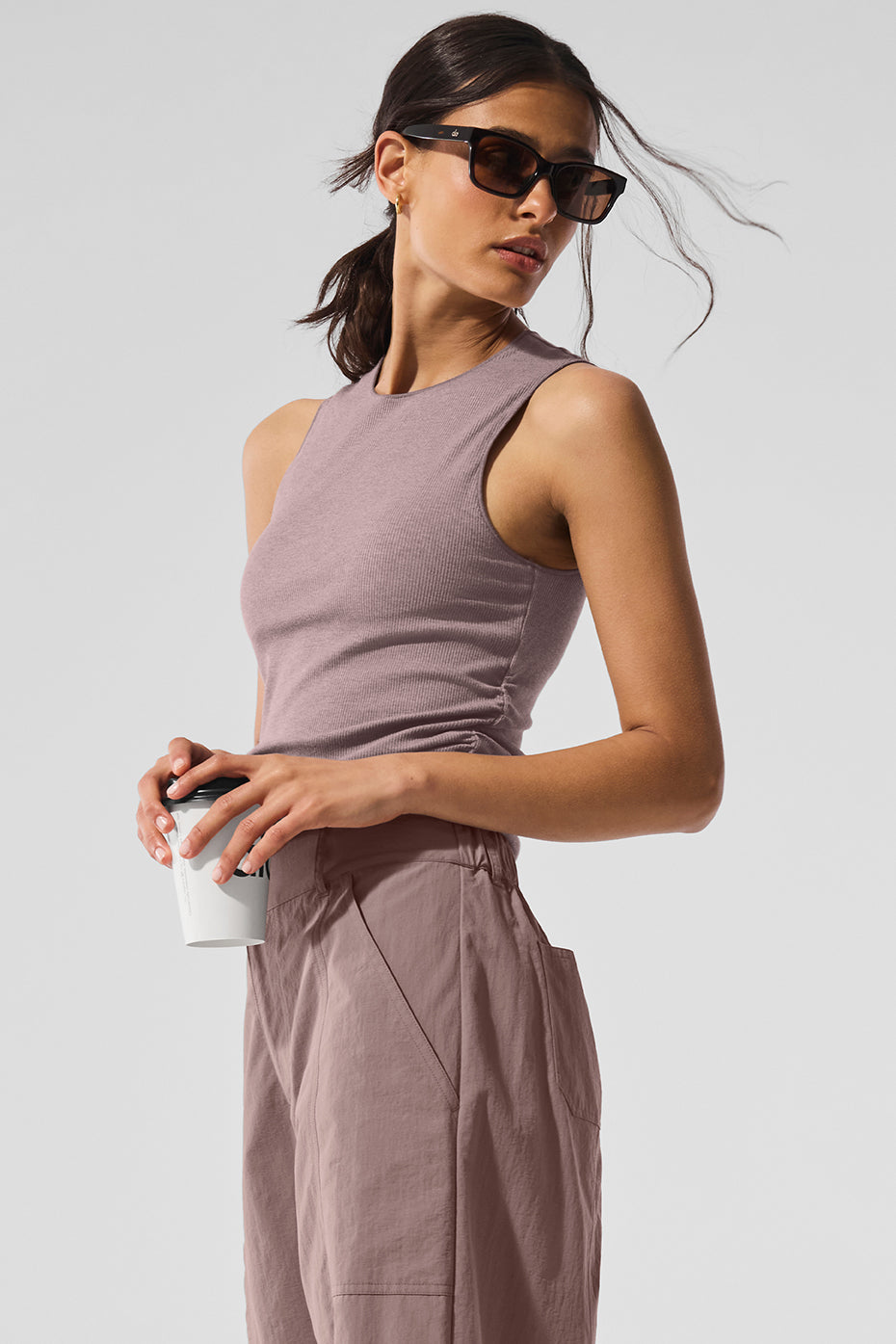 Ribbed En Pointe Tank - Mushroom Heather