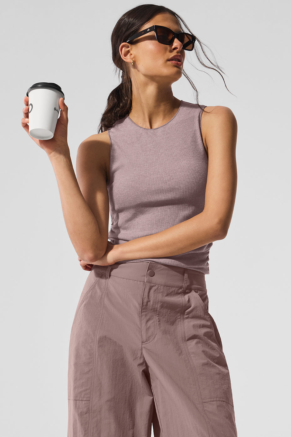 Ribbed En Pointe Tank - Mushroom Heather