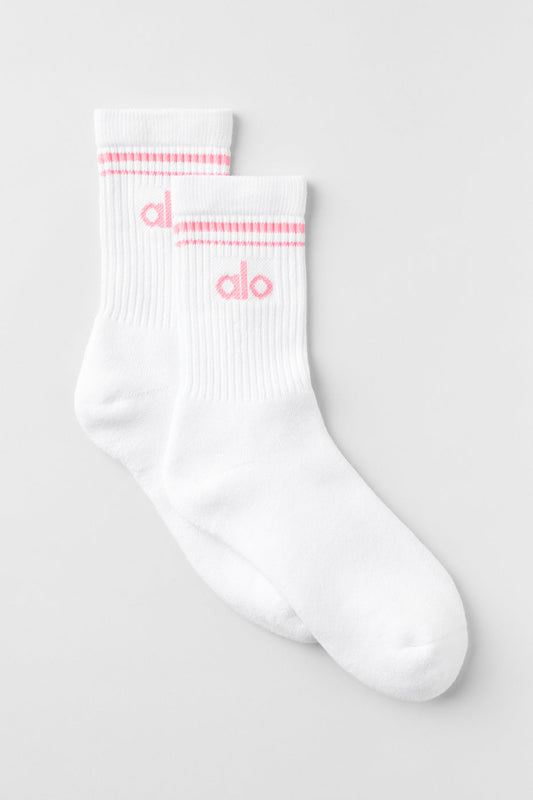 Unisex Half-Crew Throwback Sock - White/Neon Bubblegum